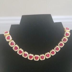 18K White Gold 12mm Red Heart Sapphire & Diamond Clustered 20" Necklace